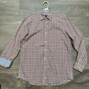Johnston & Murphy Red and Blue Checkered Shirt Medium